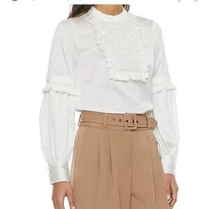 Ryegrass NEW white satin high neck balloon sleeves white SZ M grandma core